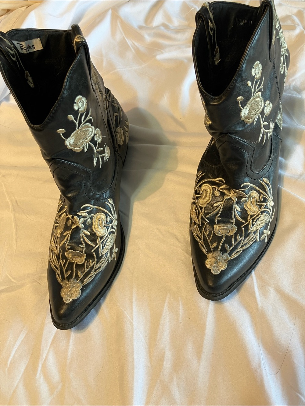 Black Embroidered Western Ankle Boots - Women